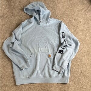 Carhartt Light Blue Pullover Hoodie with Sleeve Logo